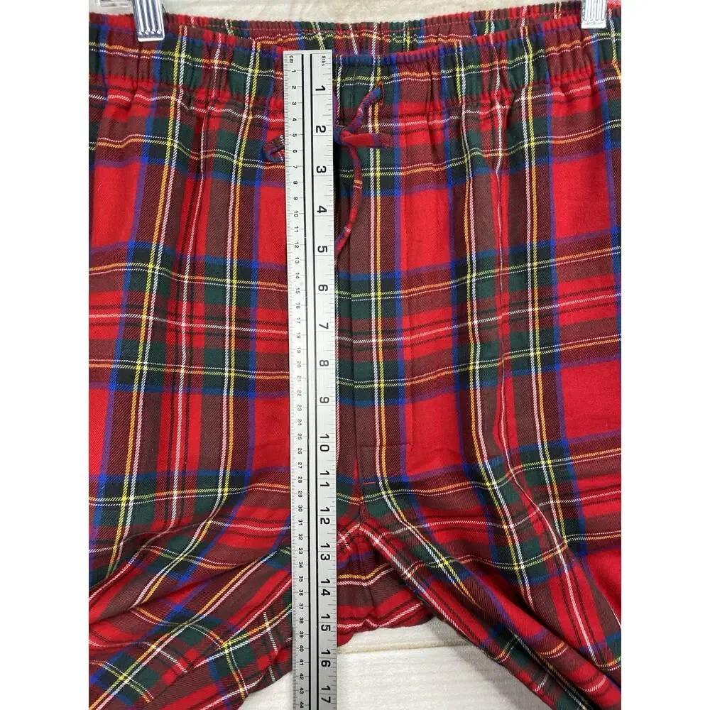 Lands End Mens Sleep Pants XL 40/42 Flannel Pajama Lounge Red Plaid Drawstring